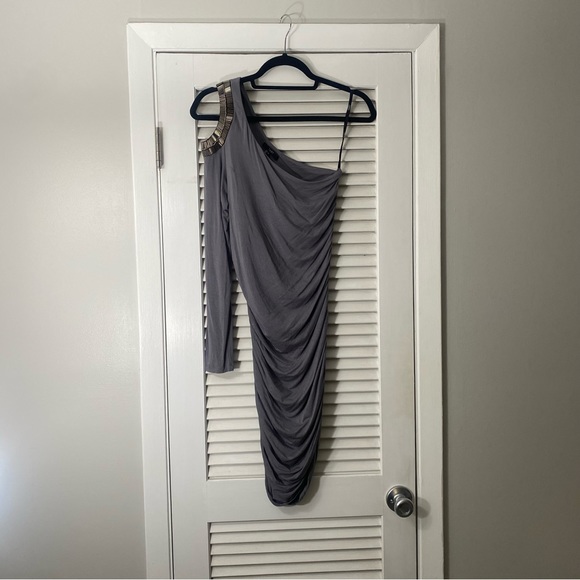 WOMENS M GRAY ONE SHOULDER DRESS - Picture 1 of 4